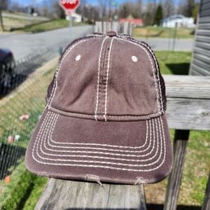 Brown Distressed Cap with White Stitching